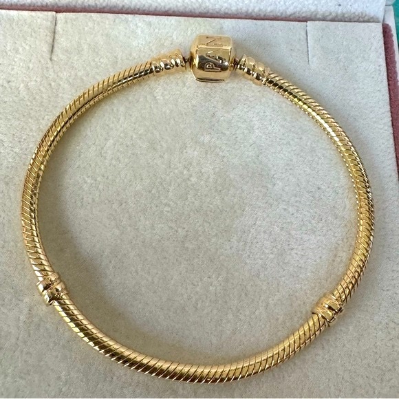 ❗️NEW❗️100% Authentic Pandora 14k Solid Gold Moments Snake l Bracelet 7.3” - Picture 1 of 5